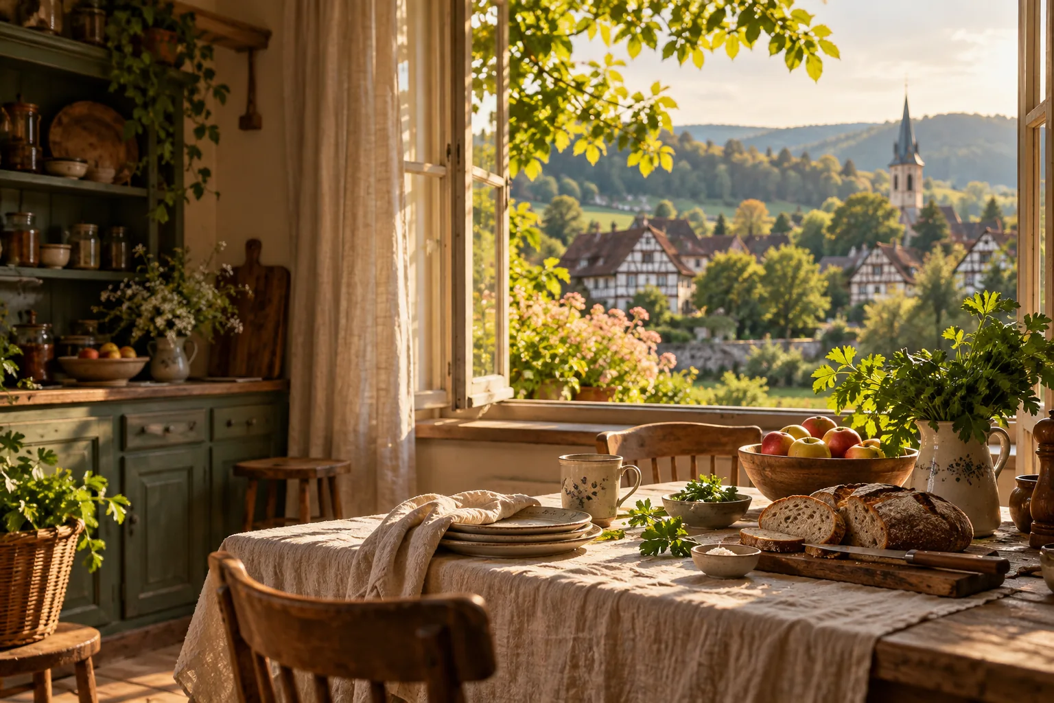 Ilustrace AI: Německo – příjemná atmosféra v kuchyni a u stolu