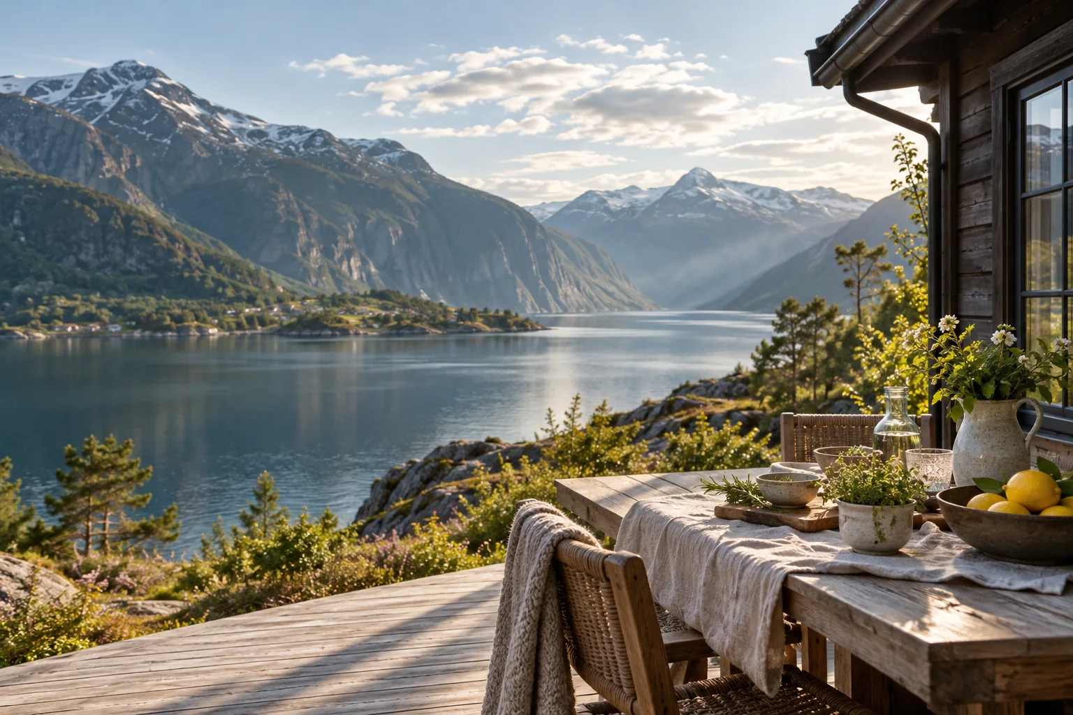 KI-Illustration: Norwegen – einladende Tisch- und Küchenatmosphäre