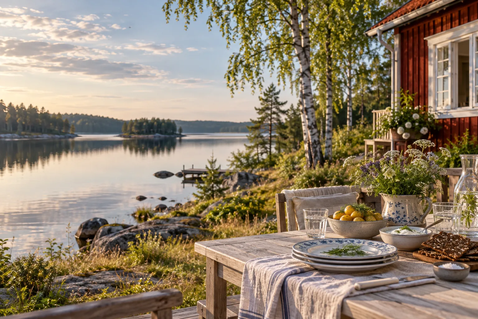 KI-Illustration: Schweden – einladende Tisch- und Küchenatmosphäre