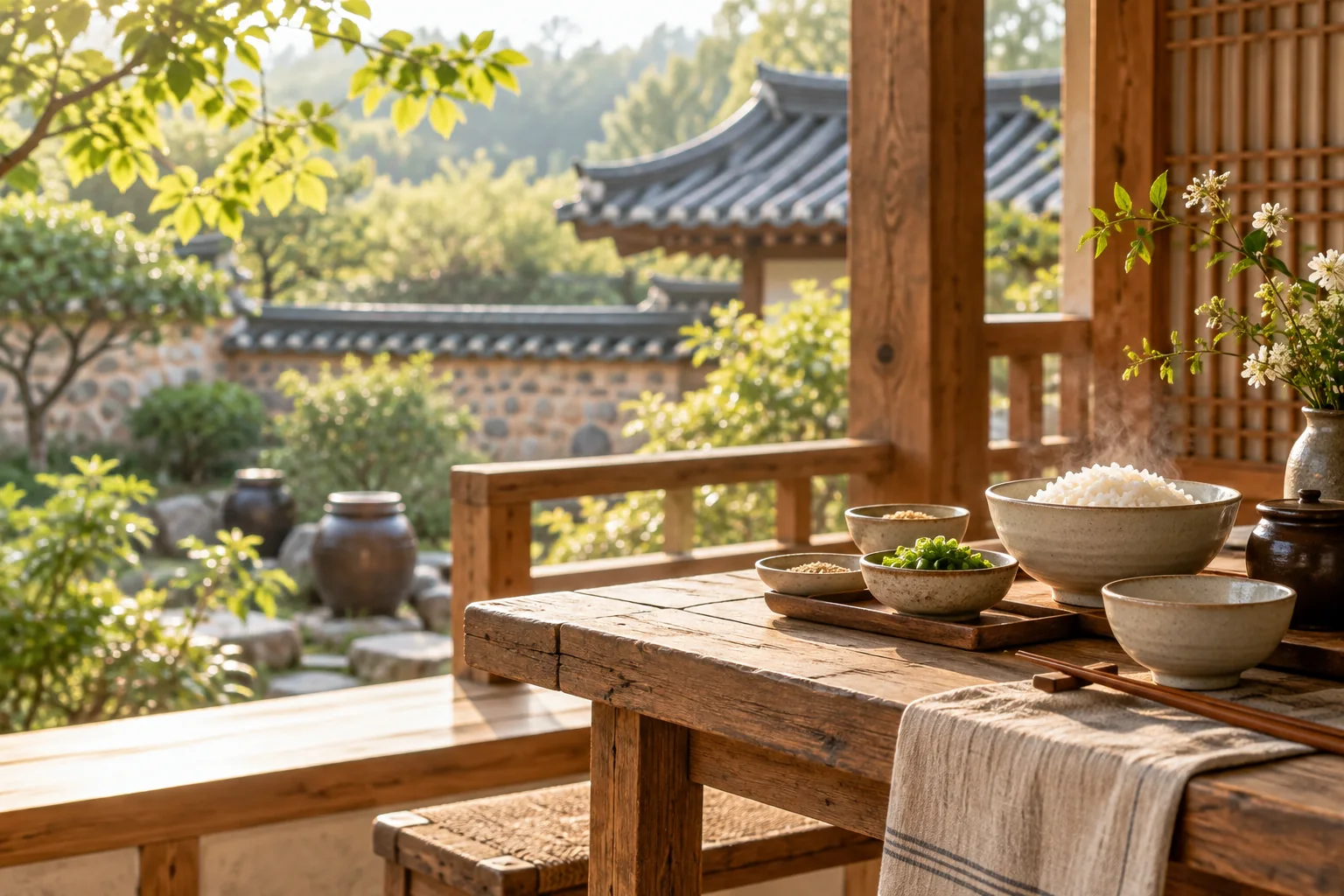 KI-Illustration: Südkorea – einladende Tisch- und Küchenatmosphäre