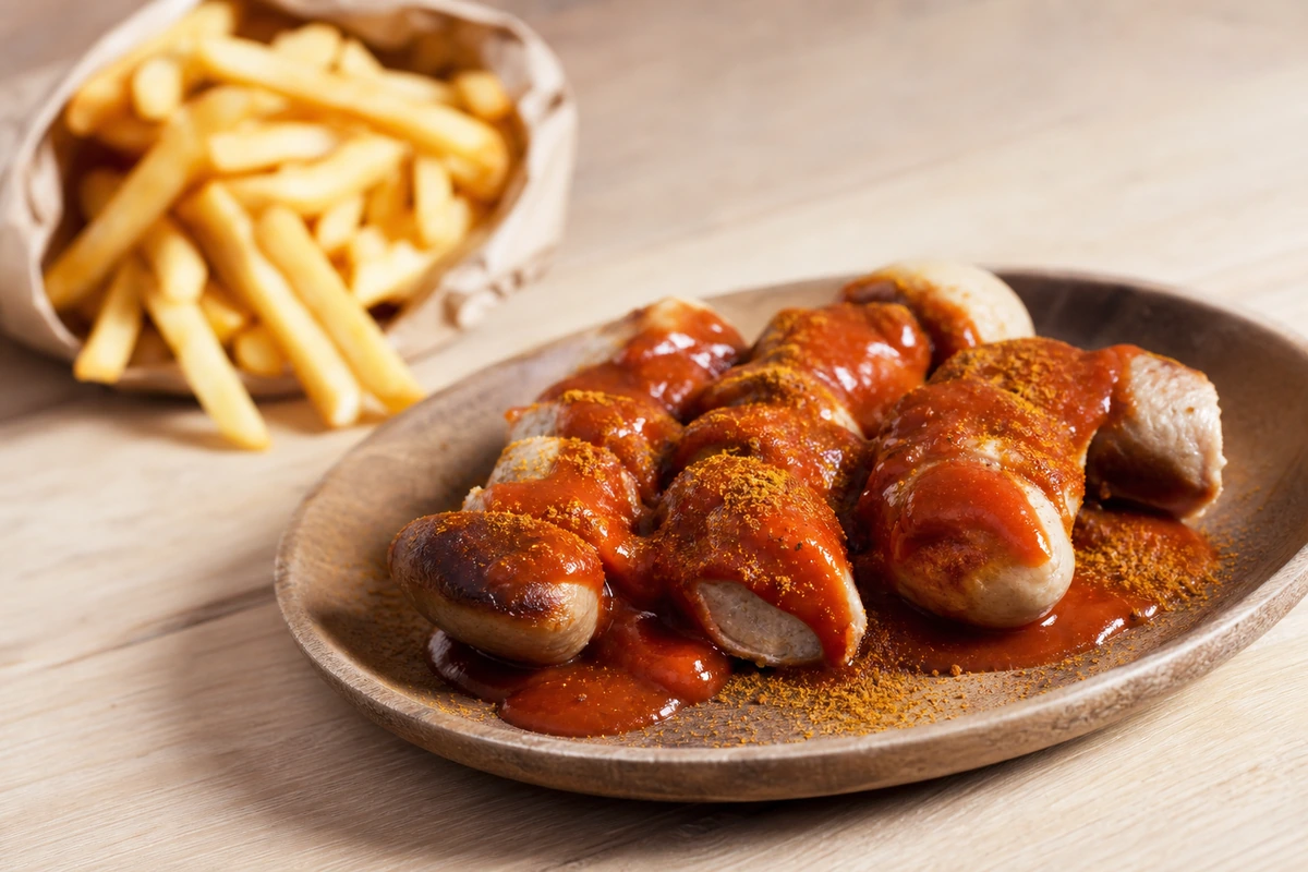 Currywurst s omáčkou z hranolků – Fotografie jídla
