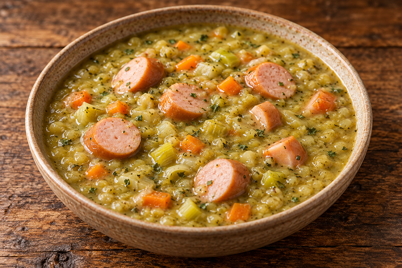 Rezeptfoto: Erbsensuppe mit Würstchen (Klassiker)