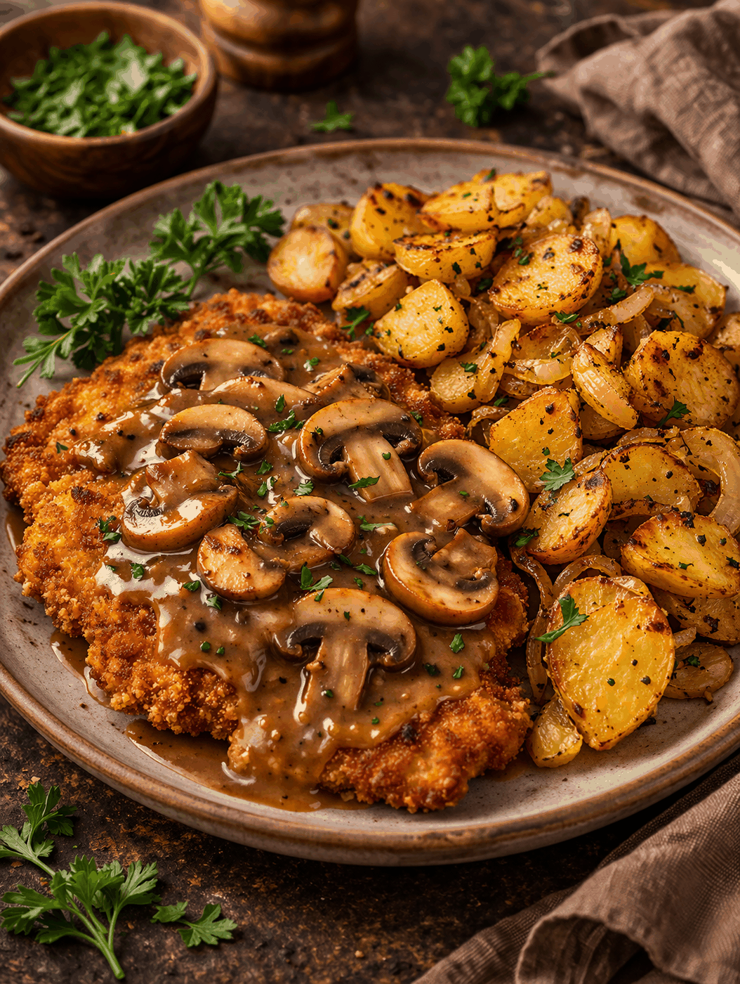 Recipe photo: Jägerschnitzel with fried potatoes (Classics & home cooking)