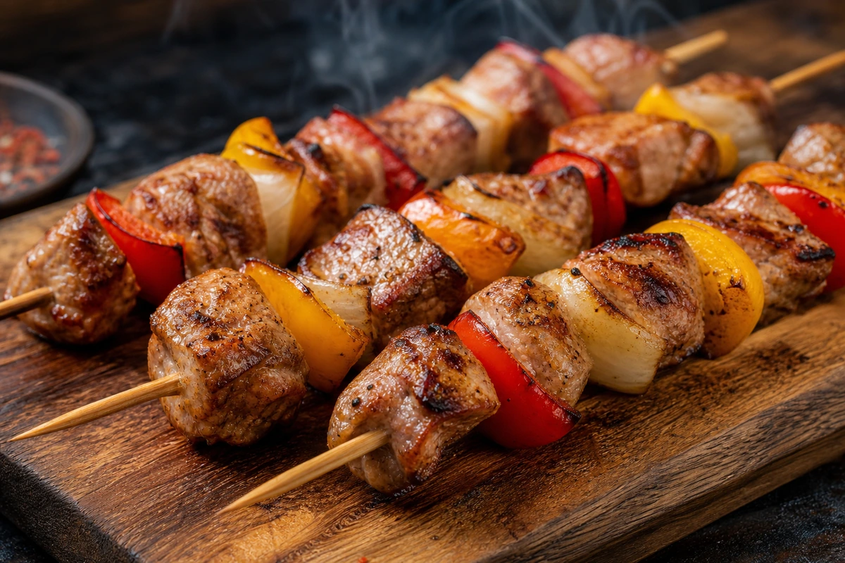 Schaschlik vom Grill – klassische Schweine-Spieße – Rezeptfoto