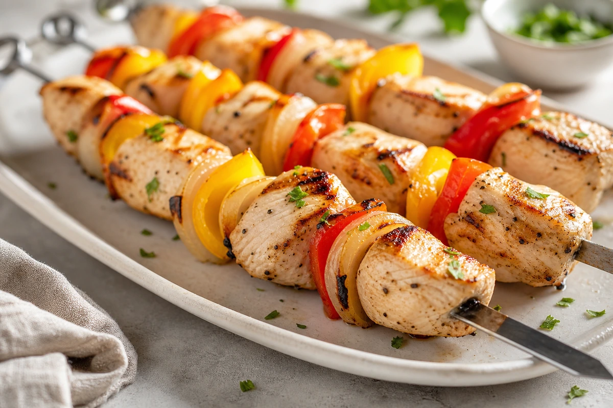Schaschlik vom Grill – Hähnchen mit Paprika – Rezeptfoto