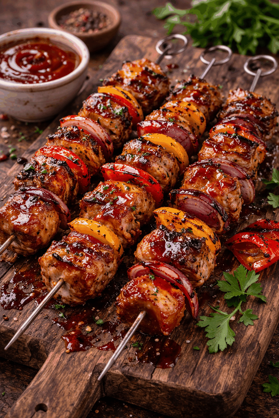 Rezeptfoto: Barbecue-Schaschlik mit rauchiger Sauce (Moderne Küche)