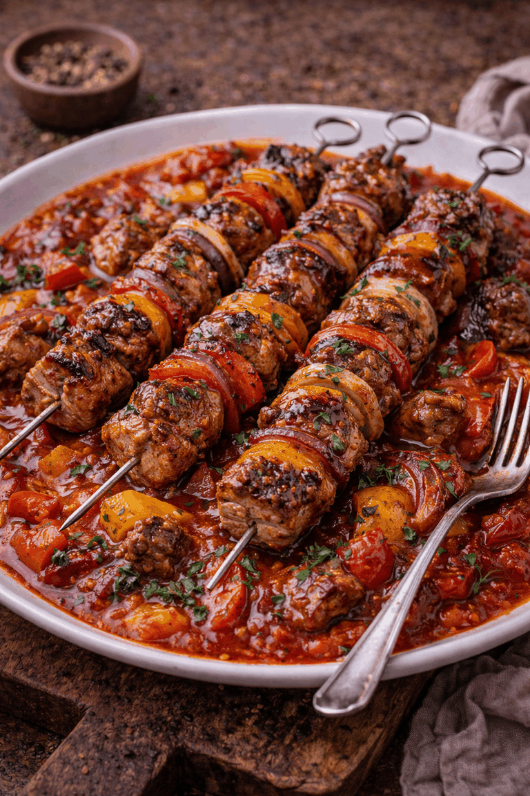 Rezeptfoto: Schaschlik-Spieße mit Paprikasauce und Letscho (Osteuropa)