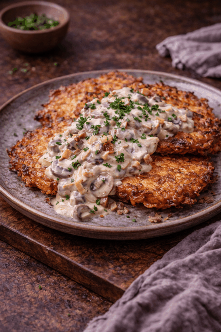 Rezeptfoto: Placki ziemniaczane mit Pilzrahm (Kartoffelgerichte)