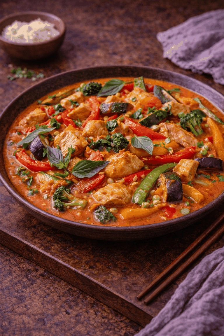 Thai Red Curry Wok mit Hähnchen – Rezeptfoto