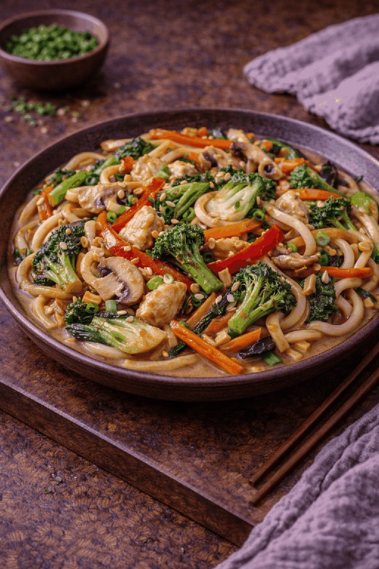 Udon-Wok mit Gemüse und Sesam – Rezeptfoto