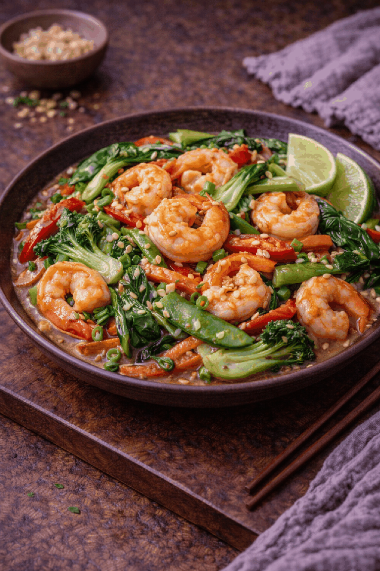 Zdjęcie przepisu: Wok z krewetkami, pak choi i czosnkiem (woka)