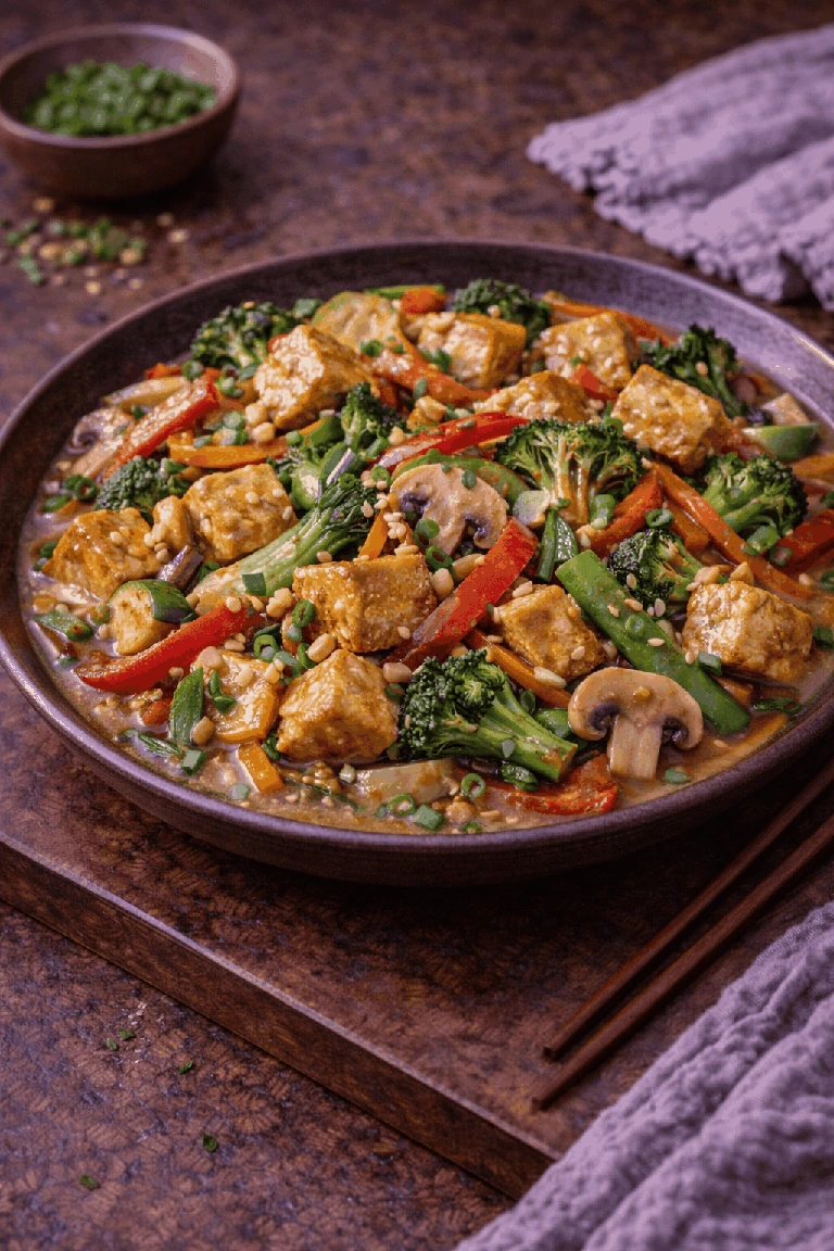 Gemüse-Tofu-Wok mit Sesam – Rezeptfoto