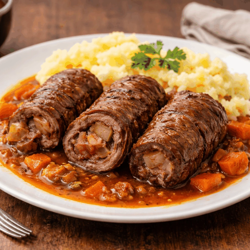 Hovězí rolády – světlá omáčka bez ztmavovadel (domácí recept) – Fotografie jídla