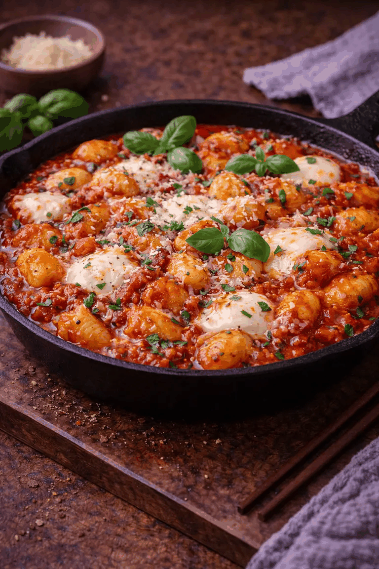 Zdjęcie przepisu: Gnocchi w sosie pomidorowym z mozzarellą (makarony)