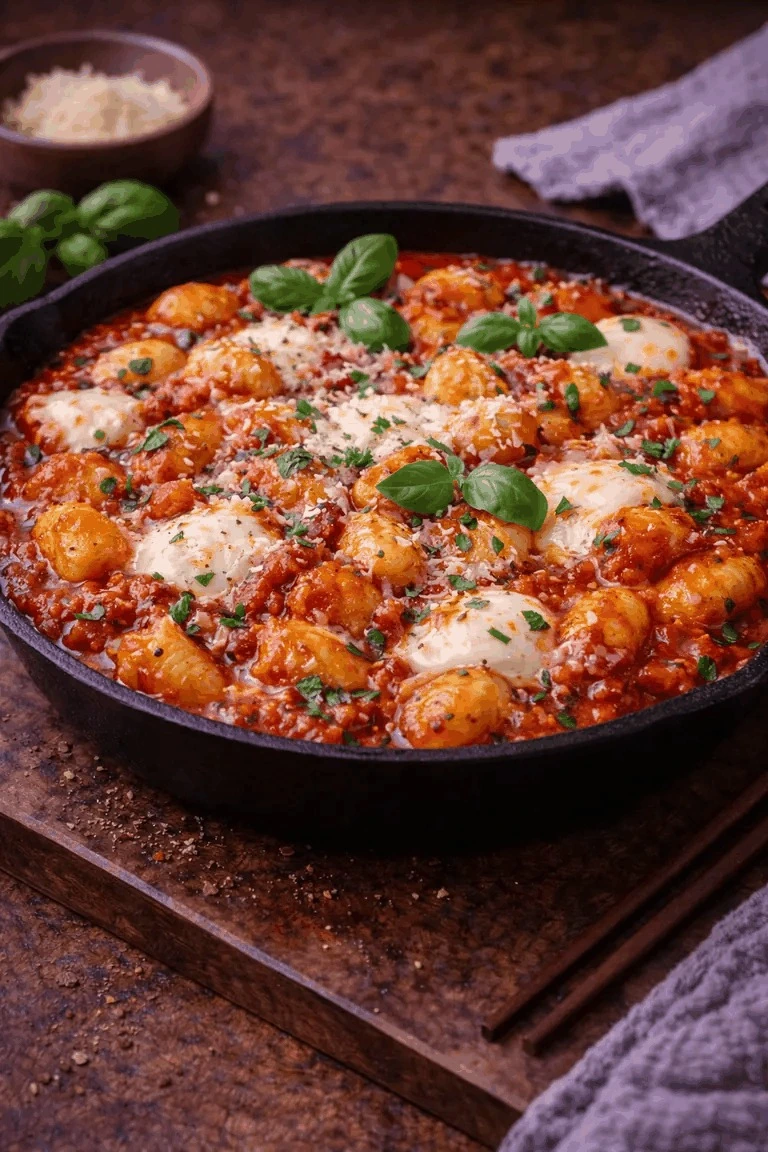 Gnocchi in Tomatensauce mit Mozzarella – Rezeptfoto