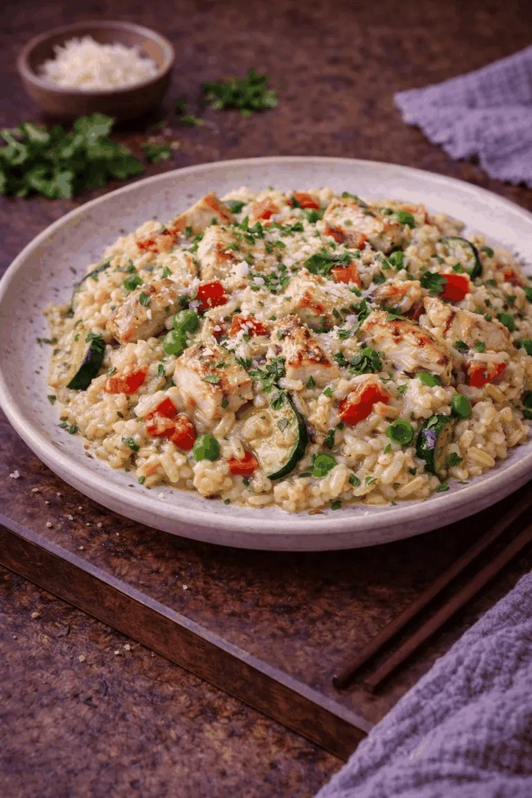 Risotto mit Hähnchen und Gemüse – Rezeptfoto