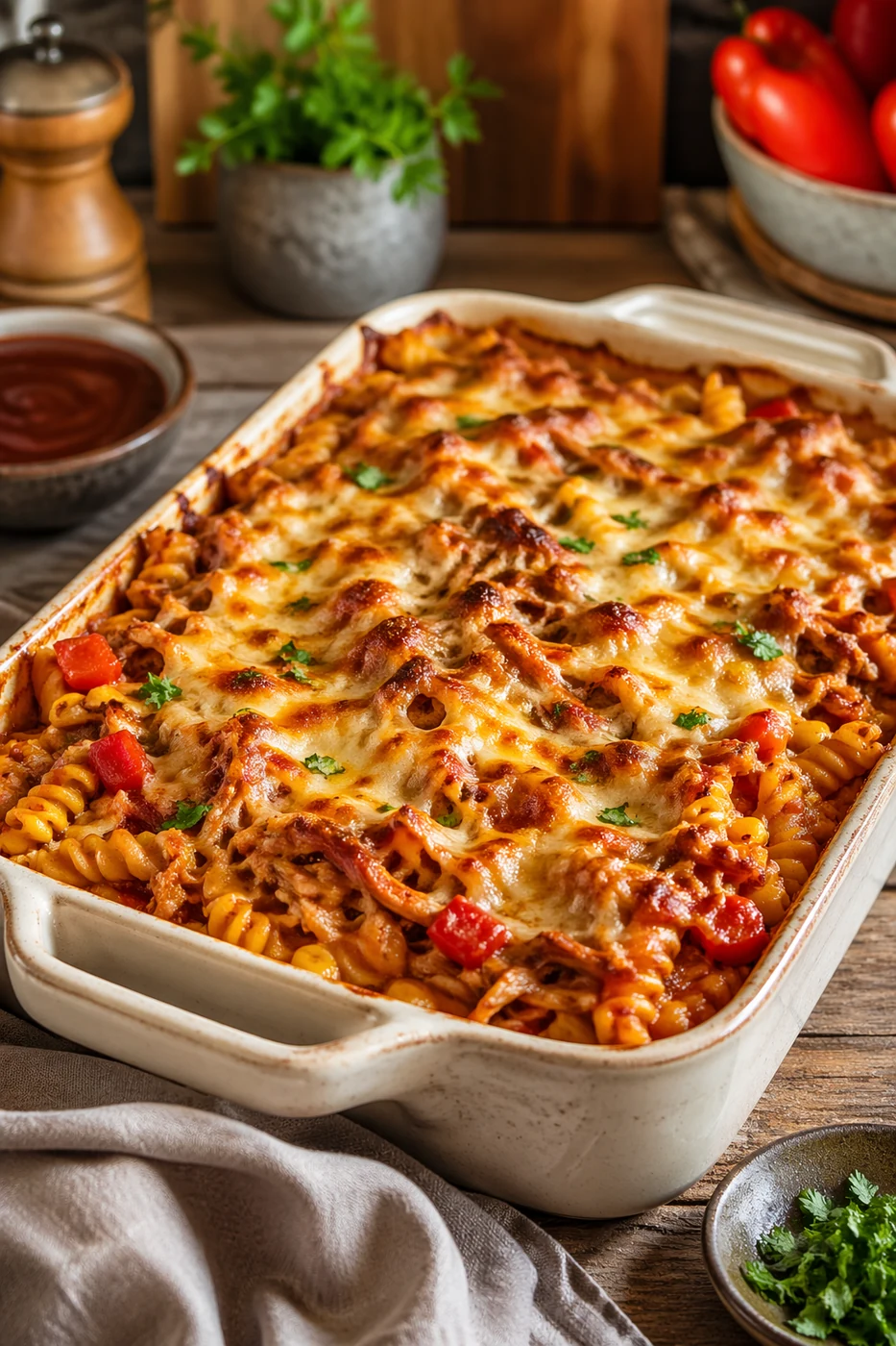 Pasta al forno con carne di maiale stirata – Foto della ricetta
