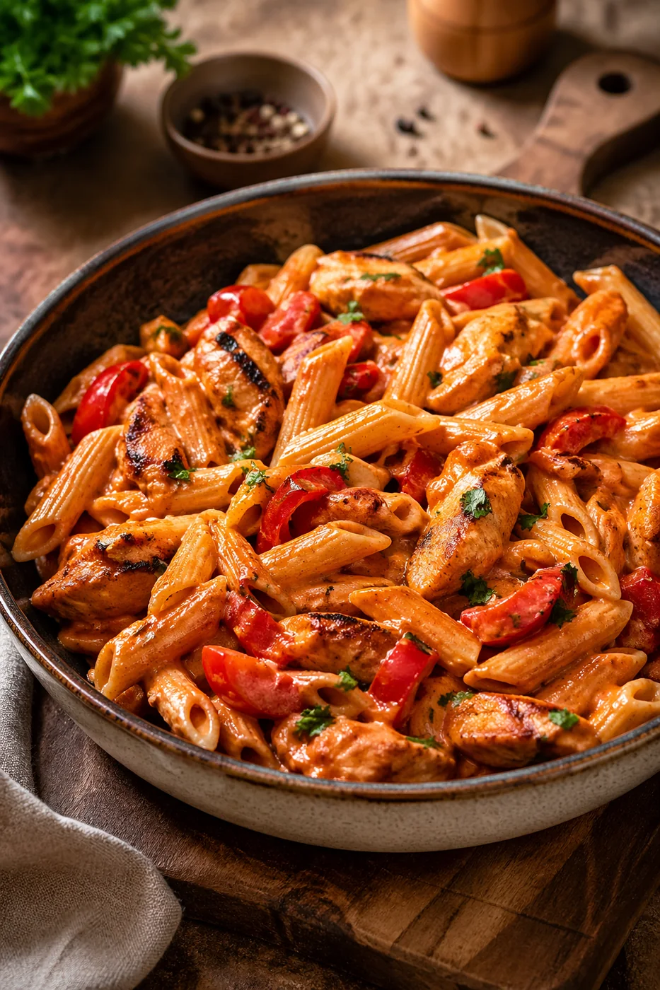 Pasta con pollo al barbecue – Foto della ricetta
