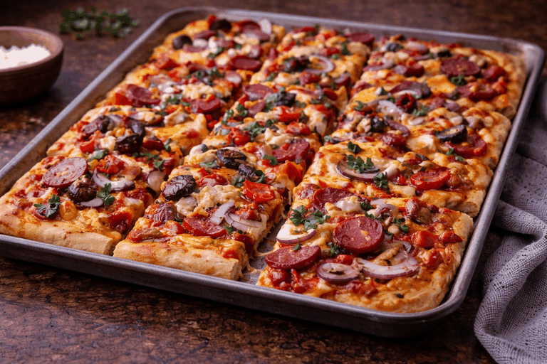 Zdjęcie przepisu: Domowa pizza z blachy (dania z piekarnika)