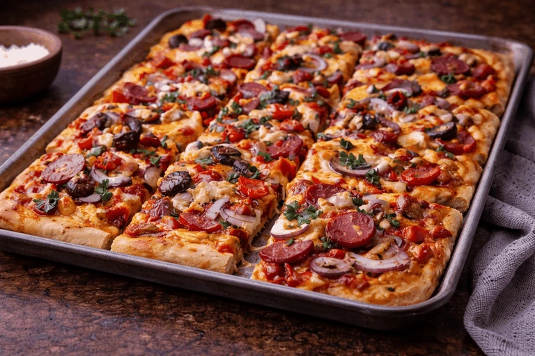 Hauspizza vom Blech – Rezeptfoto