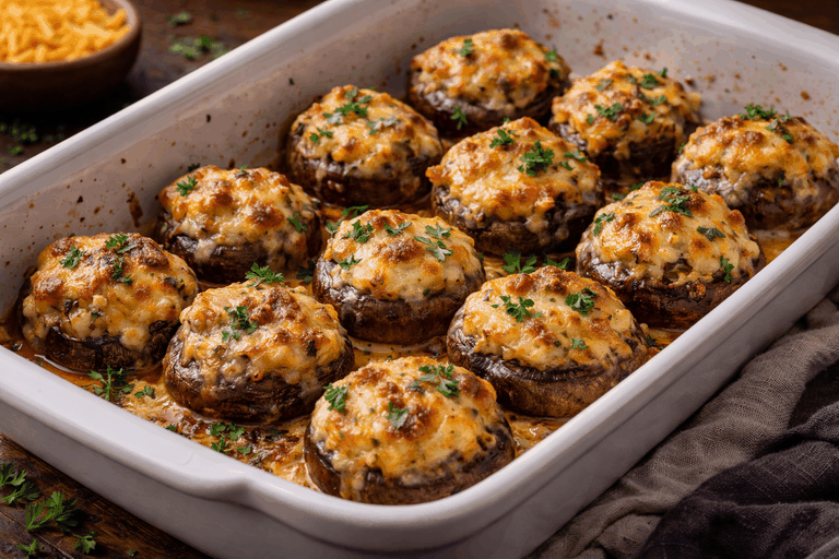 Rezeptfoto: Überbackene Champignons vom Grill oder Ofen (Salate & Beilagen)