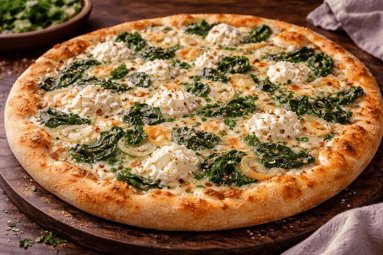 Pizza Bianca mit Crème fraîche und roten Zwiebeln – Rezeptfoto