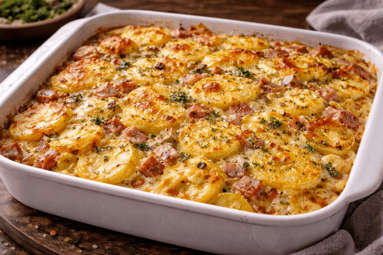 Rezeptfoto: Kartoffelauflauf mit Speck und Käse (Klassiker & Hausmannskost)