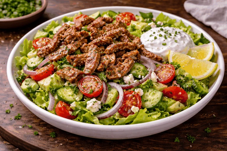 Slavnostní gyros salát s červeným zelím – Fotografie jídla