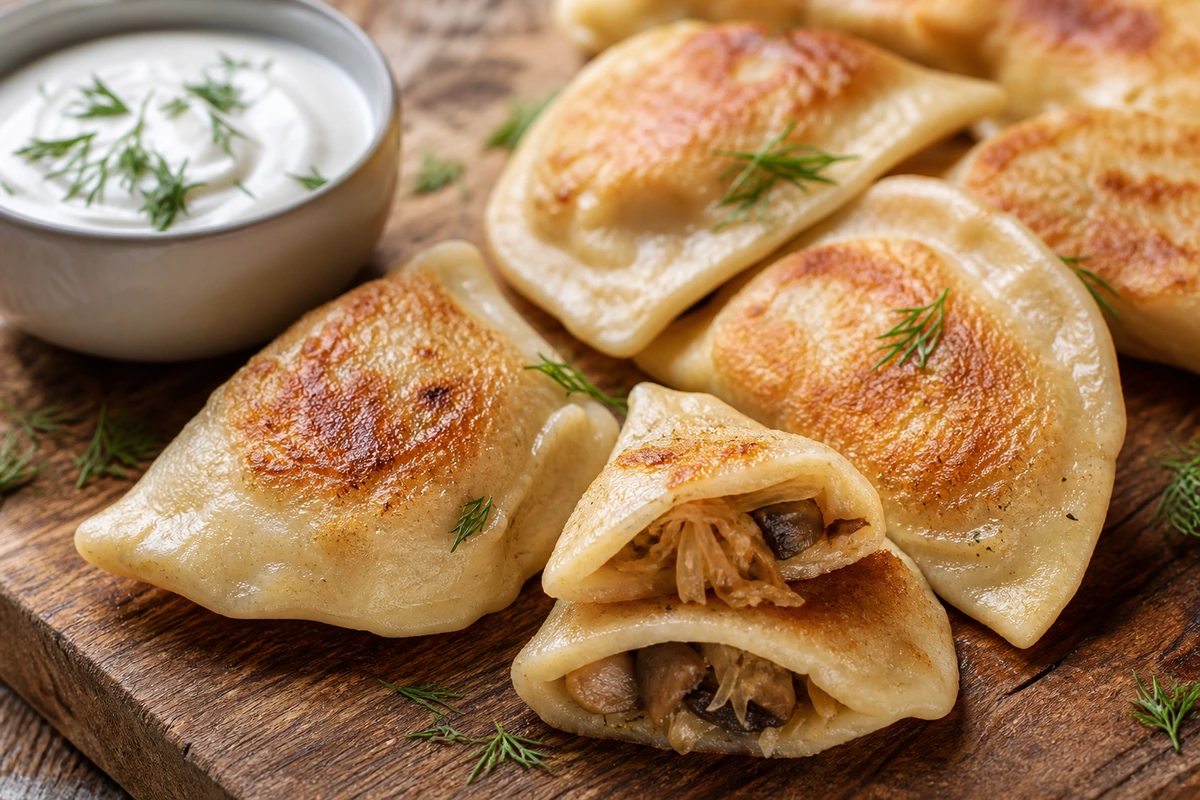 Pierogi s kysaným zelím a houbovou náplní – Fotografie jídla