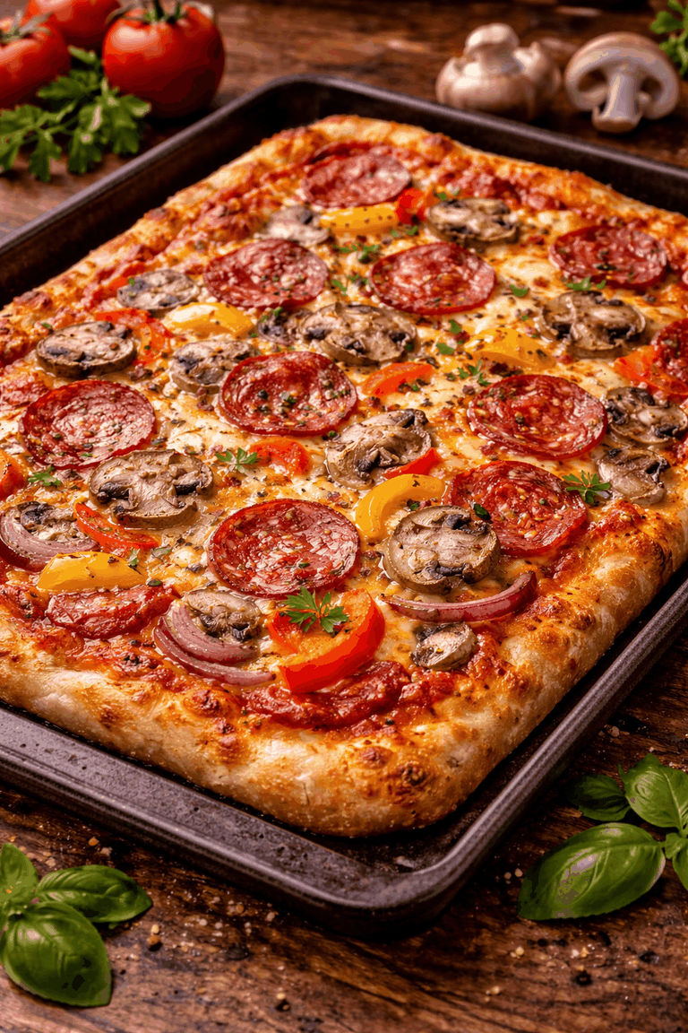 Zdjęcie przepisu: Domowa pizza z blachy (piekarnik i zapiekanki)