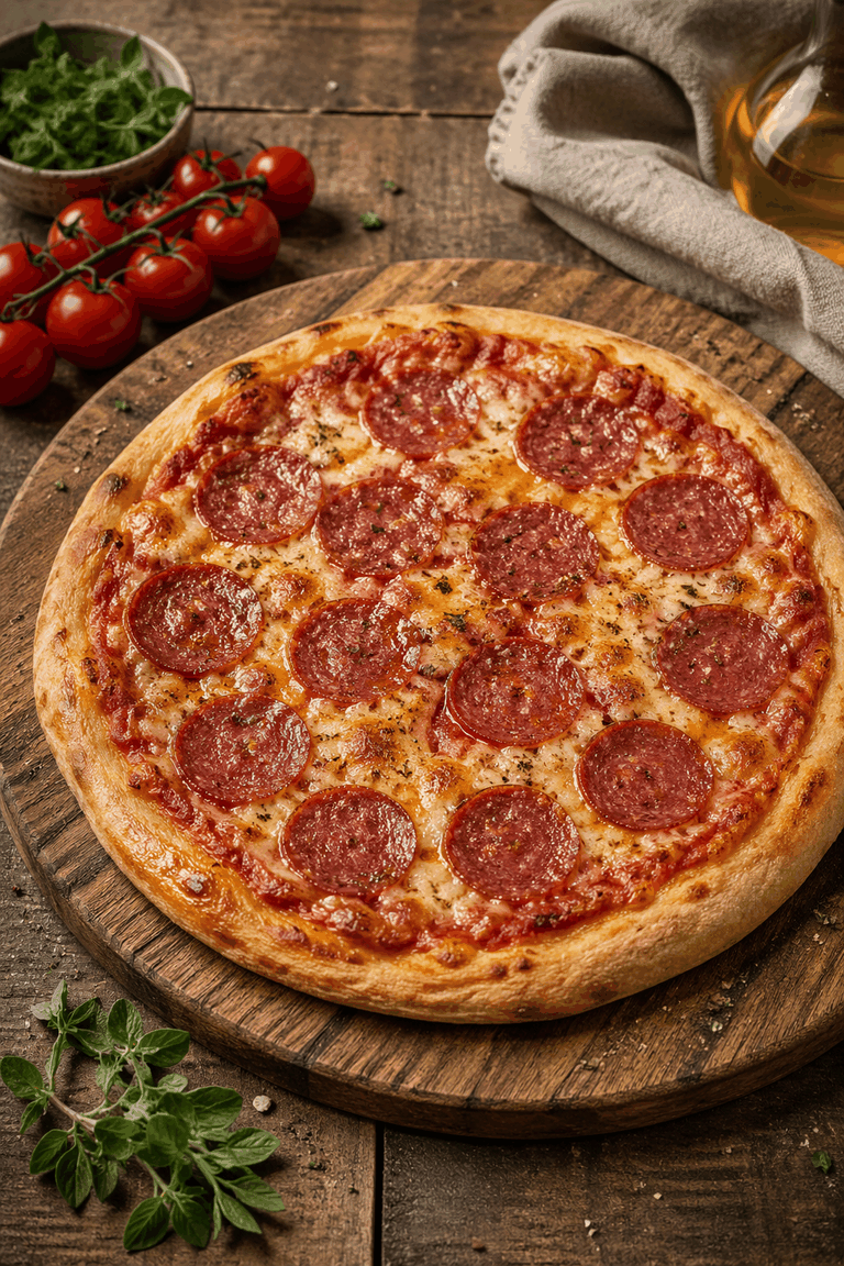 Rezeptfoto: Pizza Salami klassisch (Ofen & Aufläufe)