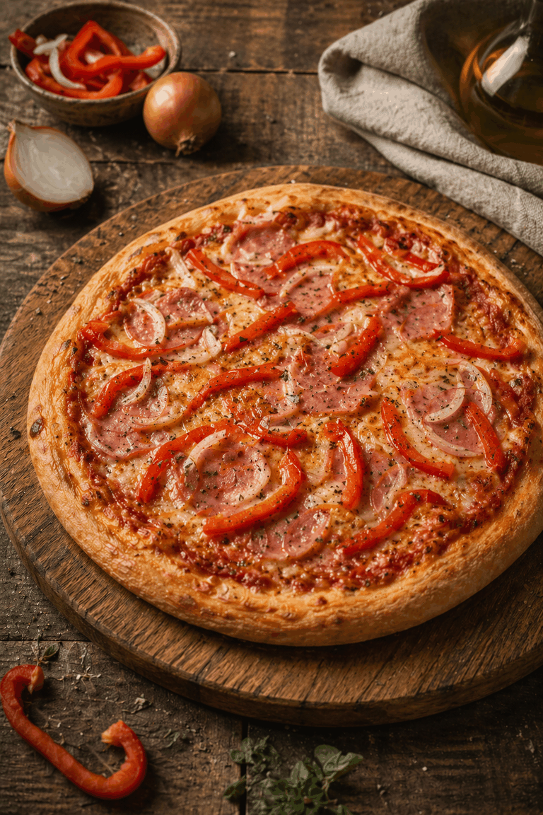 Zdjęcie przepisu: Pizza z szynką i papryką (piekarnik i zapiekanki)