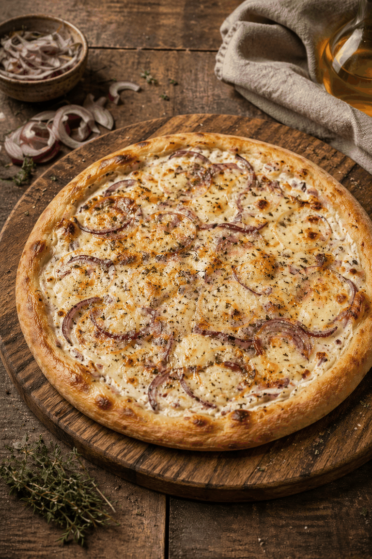 Rezeptfoto: Pizza Bianca mit Crème fraîche (Ofen & Aufläufe)