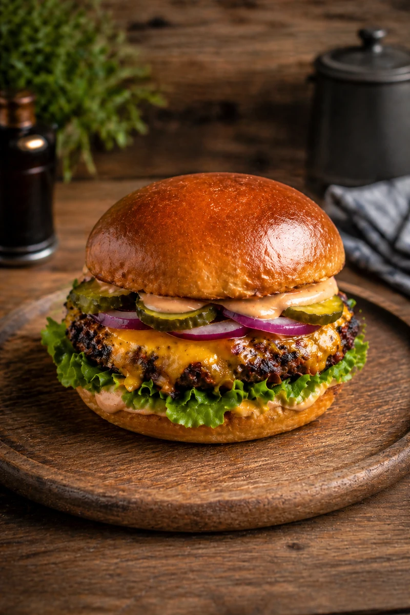 Freccia il cheeseburger con formaggio fuso – Foto della ricetta