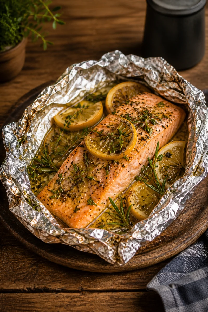 Lachs mit Kräutern und Zitrone aus der Grillform – Rezeptfoto