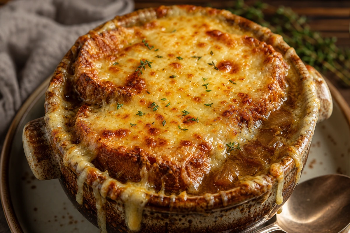 Französische Zwiebelsuppe – KI-Serviervorschlag