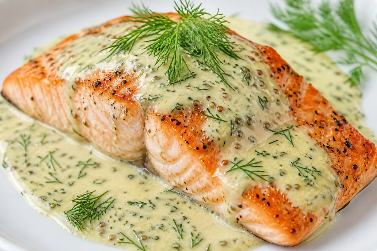 Lachs mit Senf-Dill-Sauce – KI-Serviervorschlag