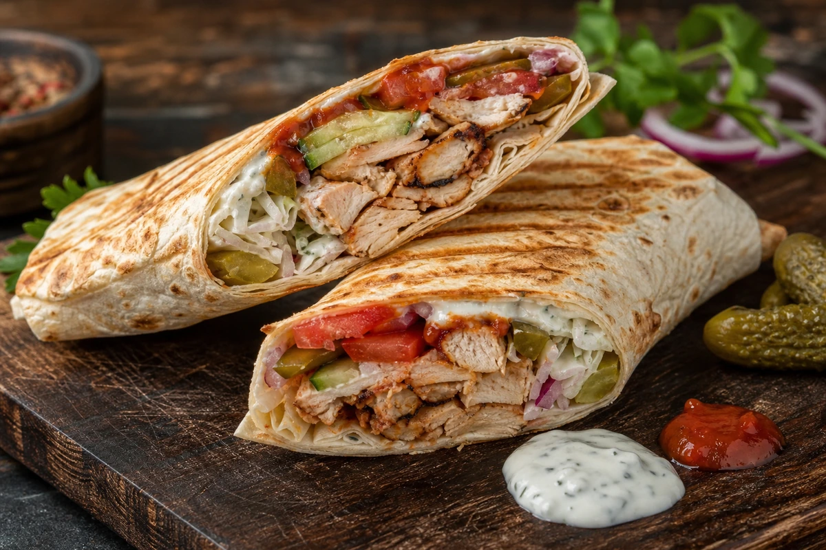 Sven's BBQ Shaurma v Crispy Lavash – Návrh servírování vytvořený AI