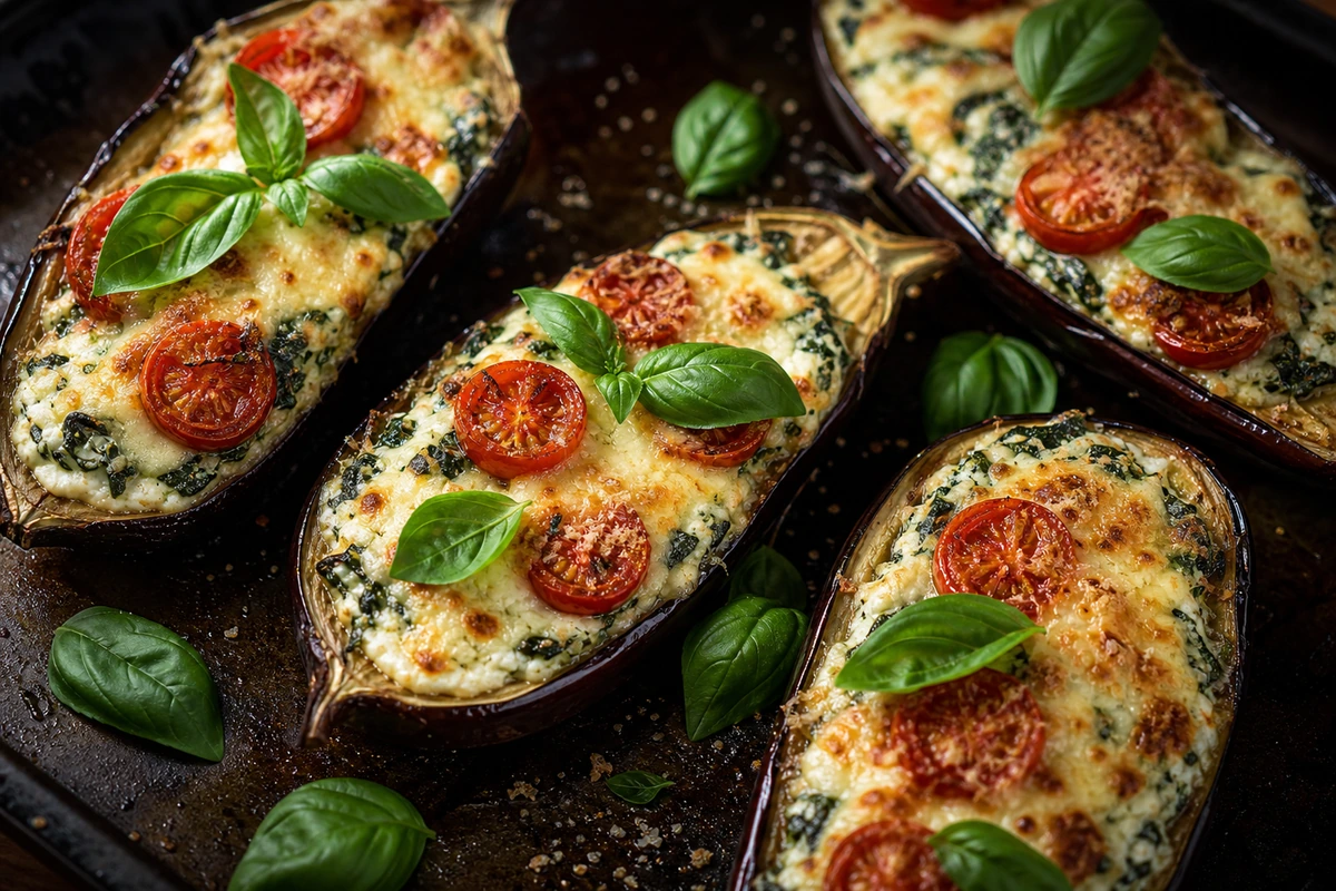 Svens Überbackene Auberginenboote mit Ricotta, Spinat & Mozzarella – KI-Serviervorschlag