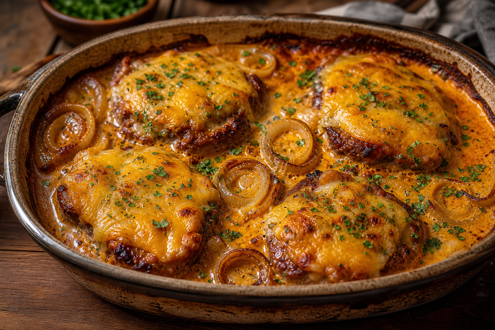 Recipe photo: Sven's Oven Baked Pork Neck Steaks with Paprika & Cheddar (Easy)
