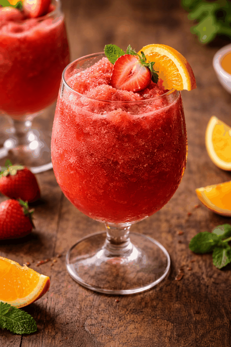Recipe photo: Strawberry-orange sparkling wine slush for the Ninja Slushi (Ninja Sushi)
