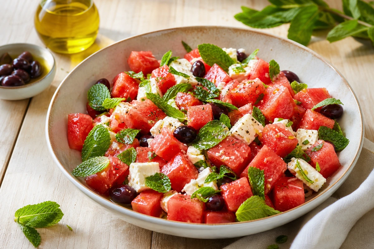 Melonen-Feta-Salat mit Minze – Rezeptfoto