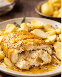 Recipe photo: Stuffed chicken breast with cream cheese and baked potatoes (meat dishes)