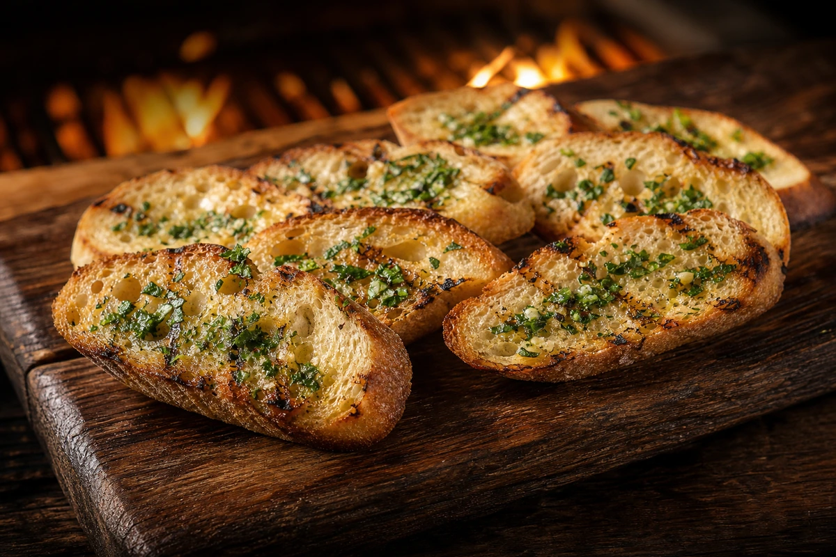Gegrilltes Baguette oder Ciabatta mit Knoblauchöl – Rezeptfoto