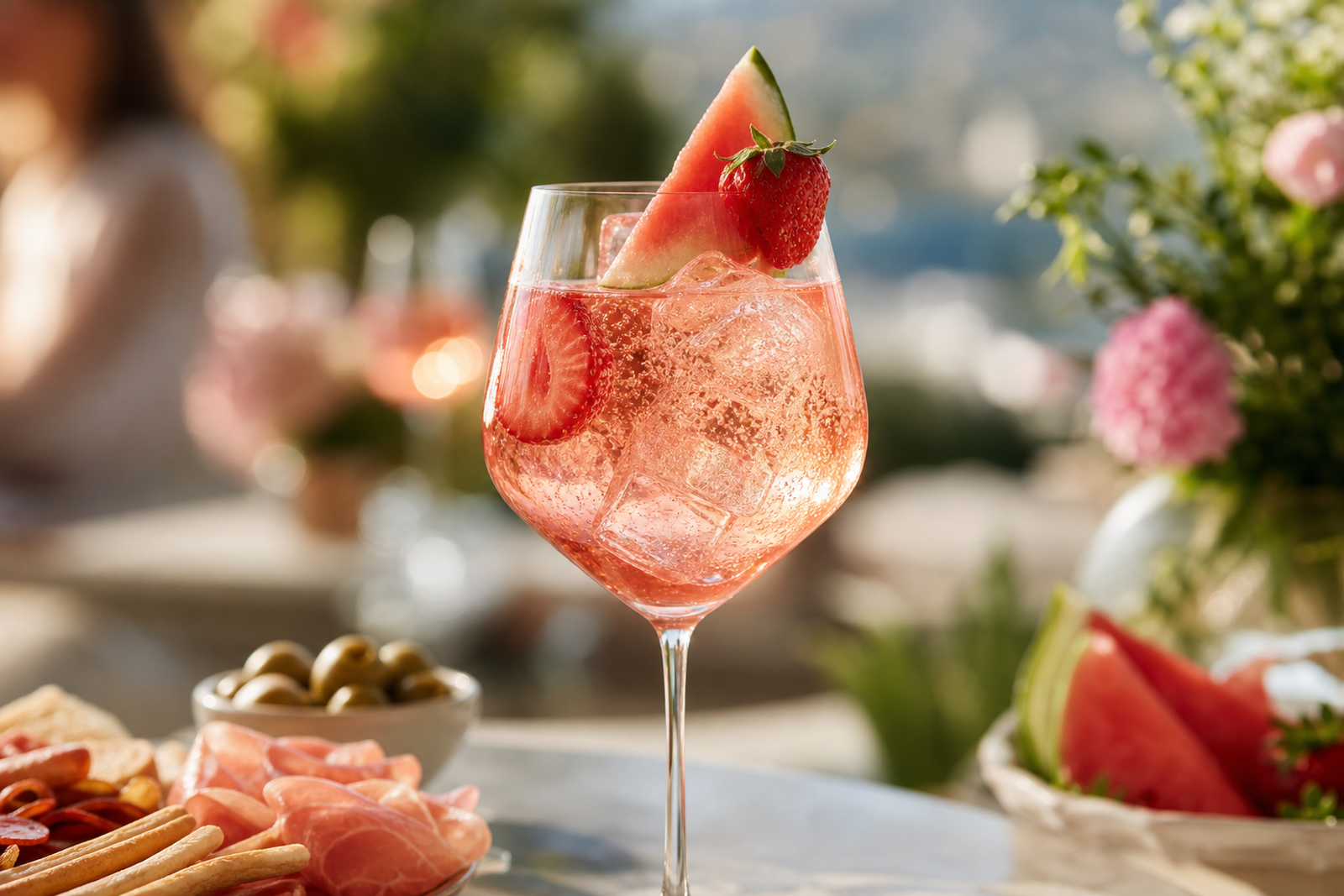 Recipe photo: Strawberry Watermelon Horchata with Rice Milk Rosé Spritz (Summer horchatas & aguas frescas)