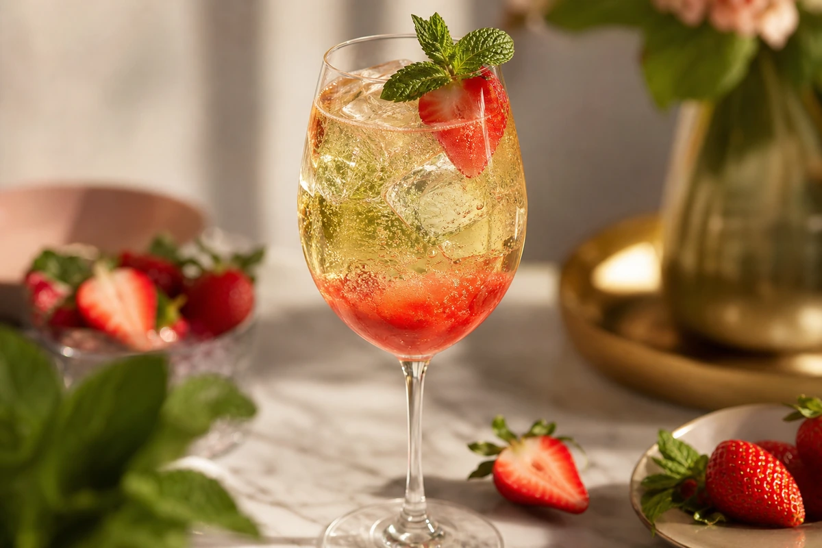 Erdbeer-Horchata mit Reismilch Weißwein Spritz – KI-Serviervorschlag