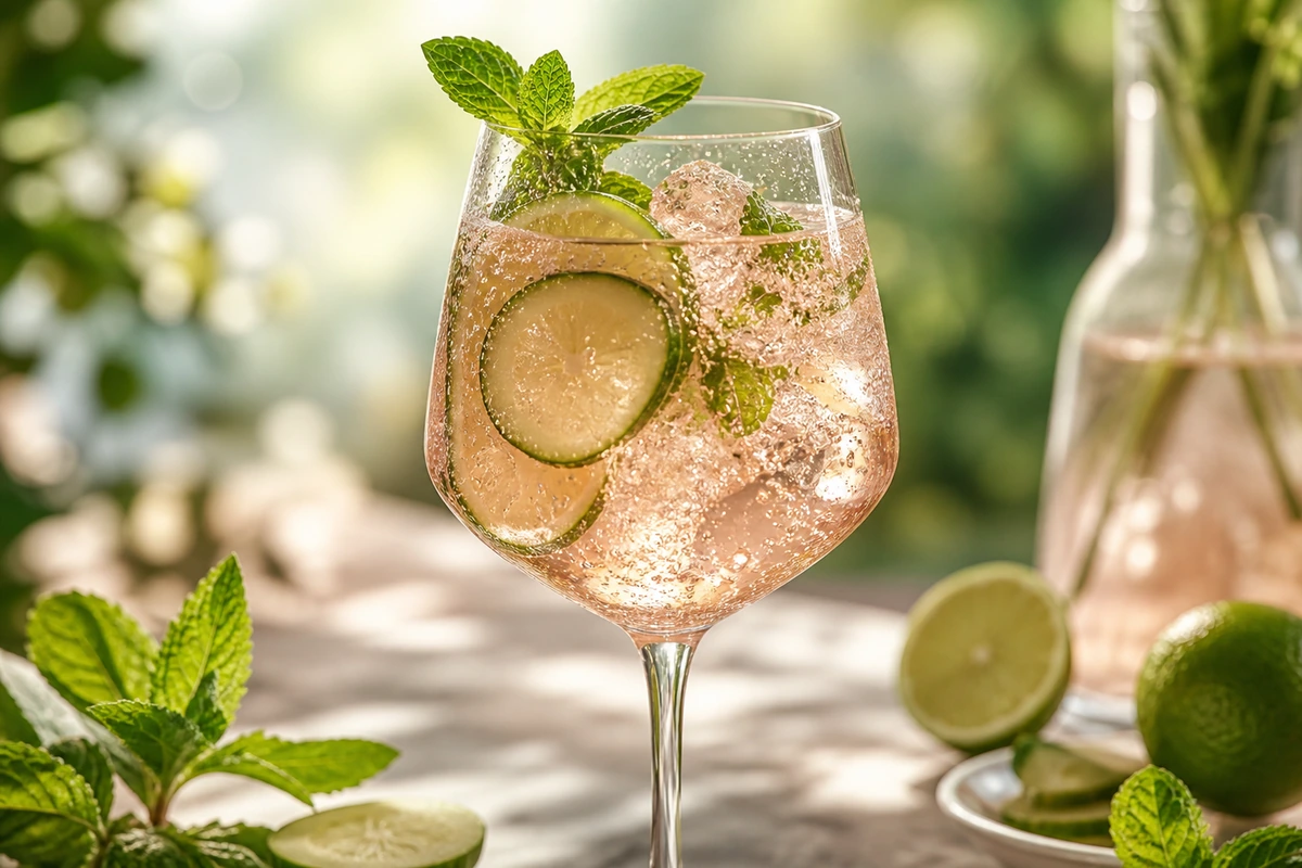 Gurke-Limette-Minze Agua Fresca Rosé Spritz – KI-Serviervorschlag