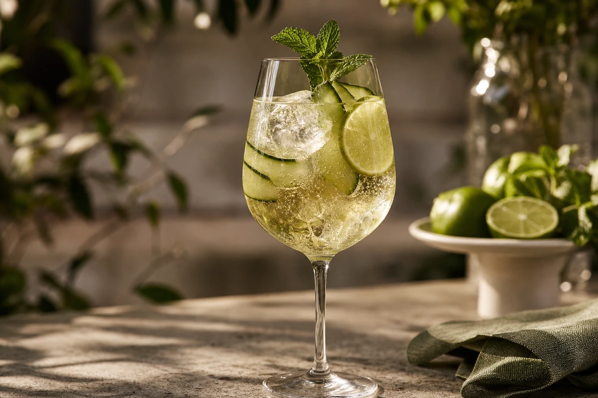 Gurke-Limette-Minze Agua Fresca Weißwein Spritz – KI-Serviervorschlag