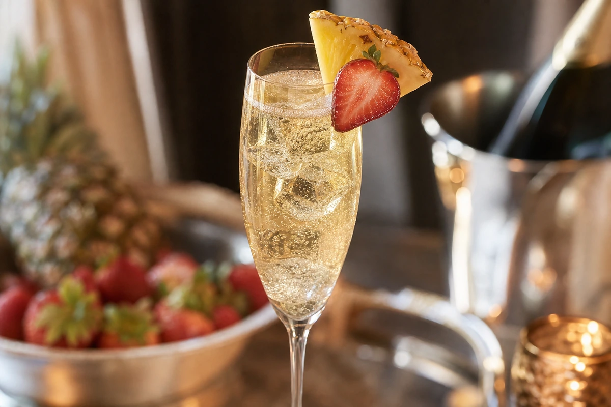 Erdbeer-Ananas Agua Fresca Sekt Royal – KI-Serviervorschlag