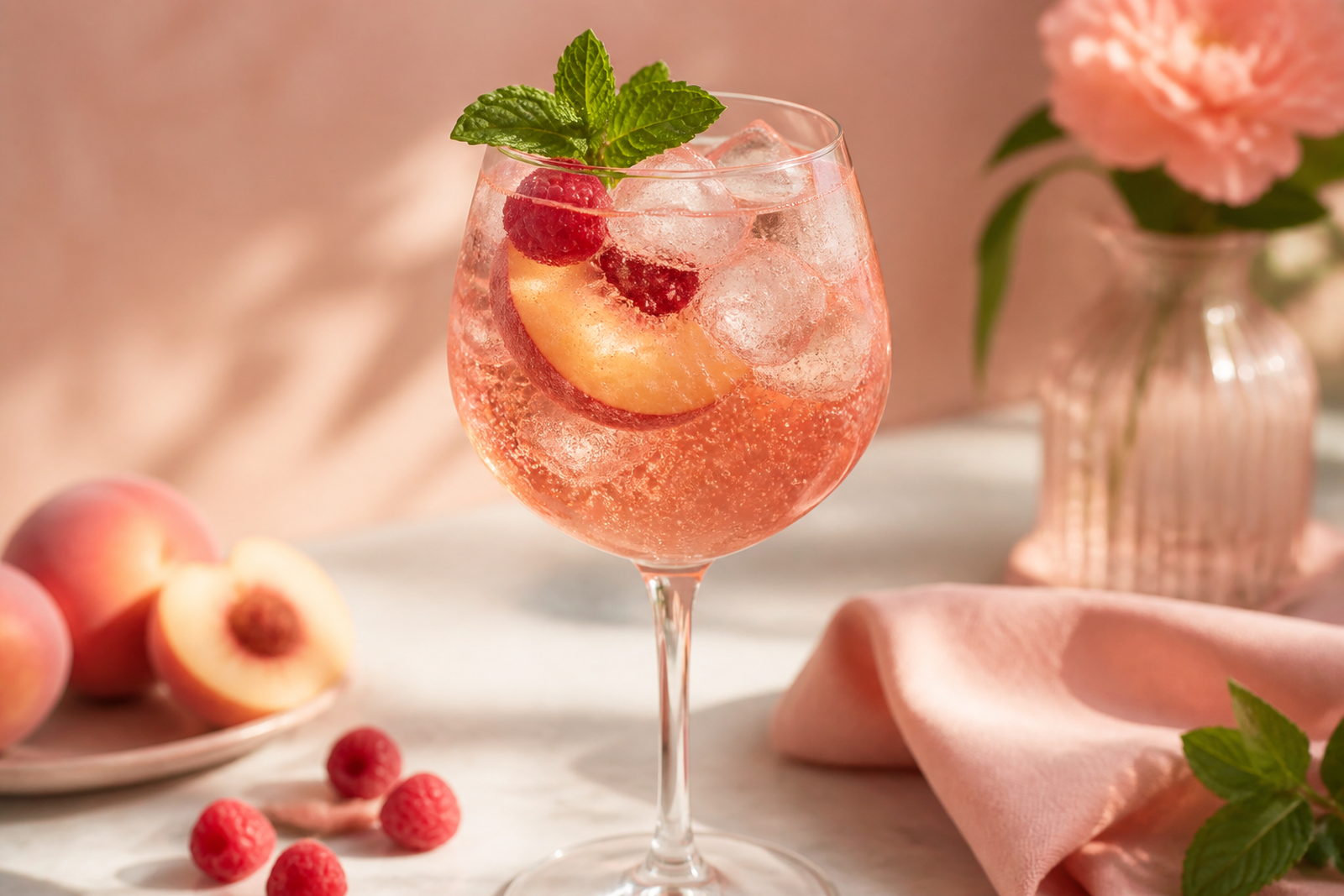 Recipe photo: Peach Raspberry Agua Fresca Rosé Spritz (Summer horchatas & aguas frescas)